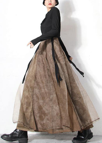 Chic Brown tulle High Waist zippered Skirt