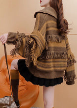 Load image into Gallery viewer, Chic Coffee High Neck Zippered Patchwork Tassel Knit Pullover Winter