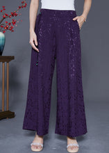 Load image into Gallery viewer, Chic Dark Purple Elastic Waist Jacquard Silk Pants Summer