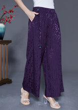 Load image into Gallery viewer, Chic Dark Purple Elastic Waist Jacquard Silk Pants Summer