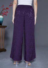Load image into Gallery viewer, Chic Dark Purple Elastic Waist Jacquard Silk Pants Summer