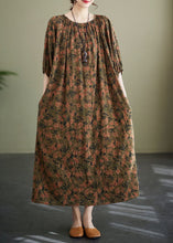 Load image into Gallery viewer, Chic Floral O Neck Wrinkled Patchwork Cotton Long Dresses Lantern Sleeve