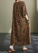Load image into Gallery viewer, Chic Floral O Neck Wrinkled Patchwork Cotton Long Dresses Lantern Sleeve