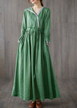 Load image into Gallery viewer, Chic Green Asymmetrical Design Tie Waist Cotton Holiday Dress Spring