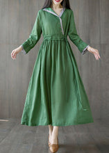Load image into Gallery viewer, Chic Green Asymmetrical Design Tie Waist Cotton Holiday Dress Spring