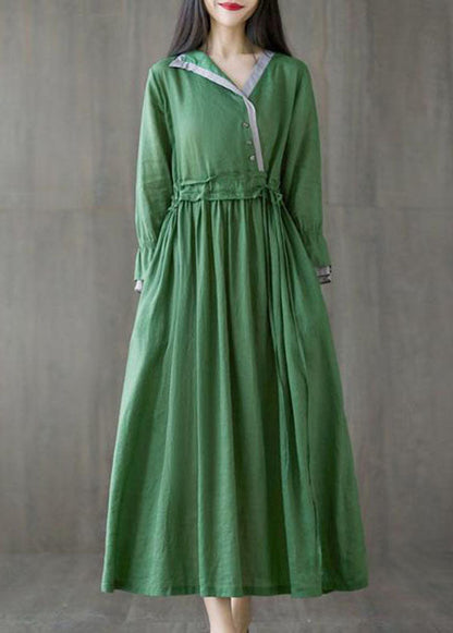 Chic Green Asymmetrical Design Tie Waist Cotton Holiday Dress Spring