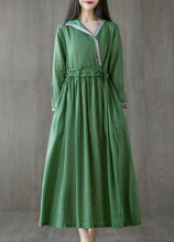 Load image into Gallery viewer, Chic Green Asymmetrical Design Tie Waist Cotton Holiday Dress Spring
