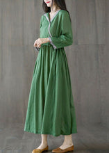 Load image into Gallery viewer, Chic Green Asymmetrical Design Tie Waist Cotton Holiday Dress Spring