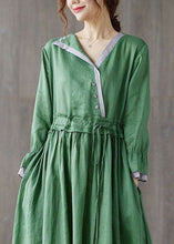 Load image into Gallery viewer, Chic Green Asymmetrical Design Tie Waist Cotton Holiday Dress Spring