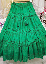 Load image into Gallery viewer, Chic Green Embroideried Tasseled Hollow Out Cotton Skirt Summer