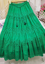 Load image into Gallery viewer, Chic Green Embroideried Tasseled Hollow Out Cotton Skirt Summer