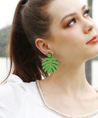 Chic Green Handmade Beading Knit Fabric Tortoid Drop Earrings