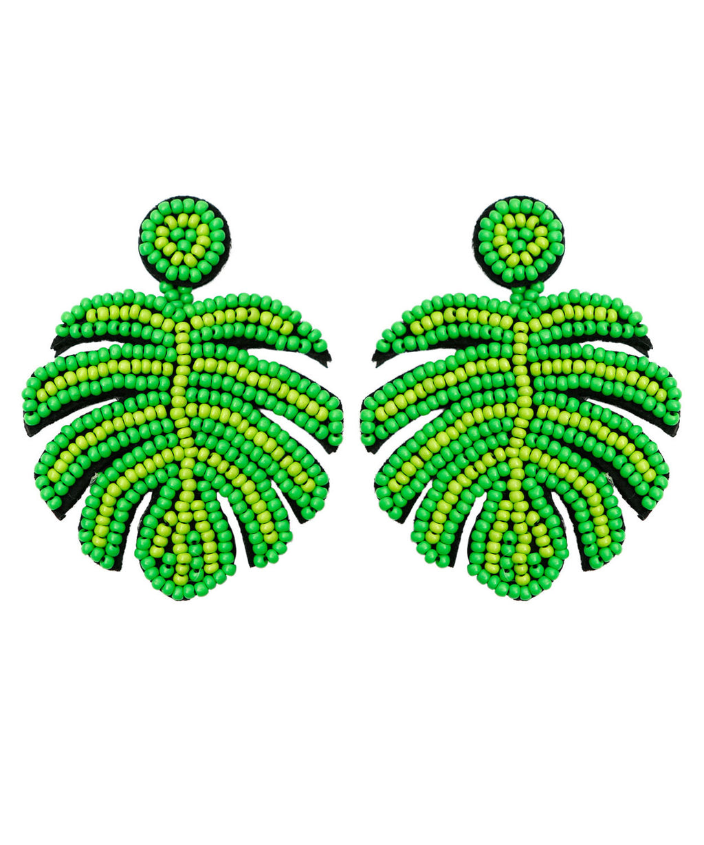Chic Green Handmade Beading Knit Fabric Tortoid Drop Earrings