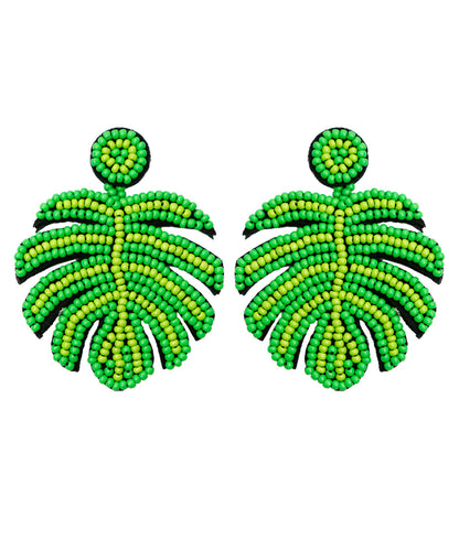 Chic Green Handmade Beading Knit Fabric Tortoid Drop Earrings
