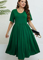 Chic Green O Neck Wrinkled Patchwork Cotton Dress Summer