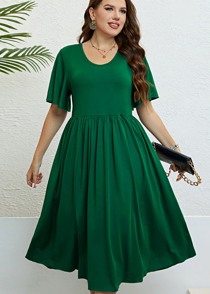 Chic Green O Neck Wrinkled Patchwork Cotton Dress Summer