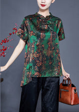 Load image into Gallery viewer, Chic Green Print Asymmetrical Design Silk Oriental Two-Piece Set Summer
