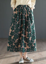 Load image into Gallery viewer, Chic Green Wrinkled Pockets Print Patchwork Cotton Skirts Summer