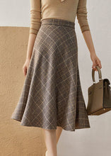 Load image into Gallery viewer, Chic Khaki High Waist Plaid romantic Fall Woolen Skirt