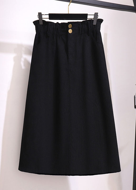 Chic Khaki Pockets Elastic Waist Patchwork Corduroy Skirts Fall