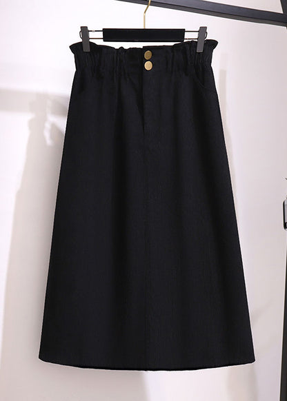 Chic Khaki Pockets Elastic Waist Patchwork Corduroy Skirts Fall