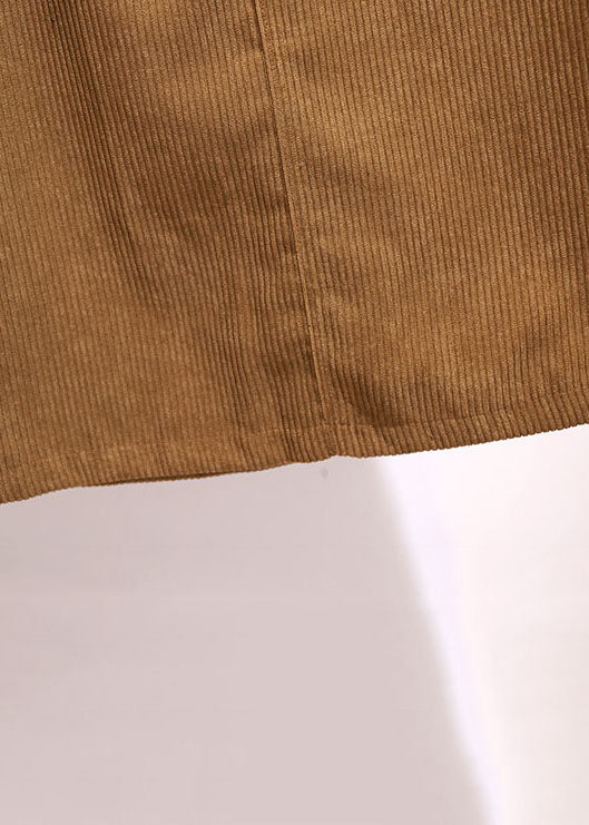 Chic Khaki Pockets Elastic Waist Patchwork Corduroy Skirts Fall