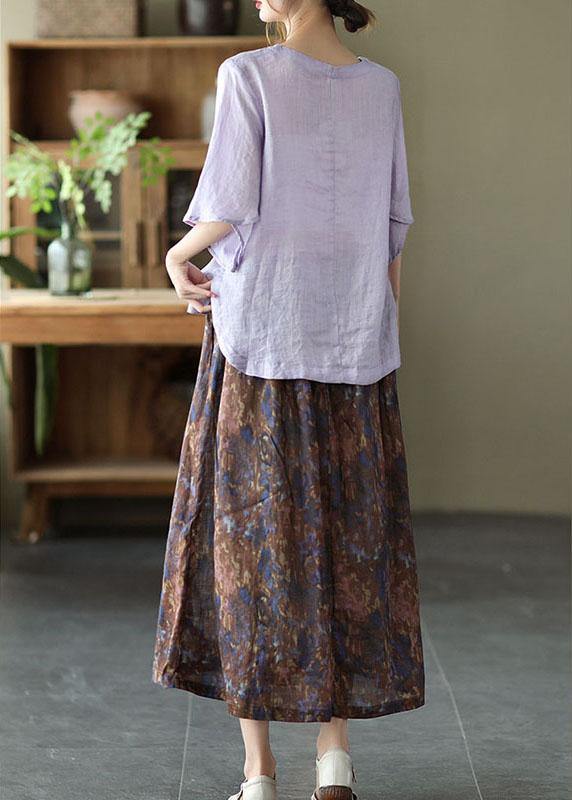 Chic Khaki Print Patchwork A Line Skirt Linen Fall