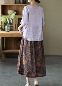 Chic Khaki Print Patchwork A Line Skirt Linen Fall