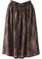 Chic Khaki Print Patchwork A Line Skirt Linen Fall