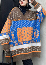 Load image into Gallery viewer, Chic Khaki V Neck Print Loose Fall Knit sweaters