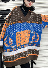 Load image into Gallery viewer, Chic Khaki V Neck Print Loose Fall Knit sweaters