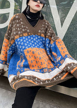 Load image into Gallery viewer, Chic Khaki V Neck Print Loose Fall Knit sweaters