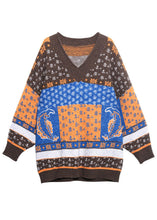 Load image into Gallery viewer, Chic Khaki V Neck Print Loose Fall Knit sweaters