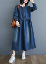 Load image into Gallery viewer, Chic O Neck Cinched Spring Tunic Wardrobes Denim Blue Art Dresses
