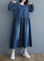 Chic O Neck Cinched Spring Tunic Wardrobes Denim Blue Art Dresses
