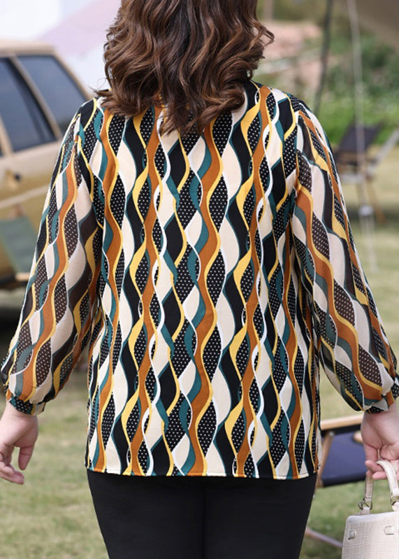 Chic O-Neck Print Ruffles Chiffon Shirt Fall