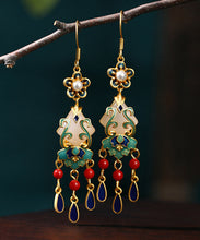 Load image into Gallery viewer, Chic Overgild Jade Cloisonne Peal Floral Drop Earrings
