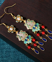 Load image into Gallery viewer, Chic Overgild Jade Cloisonne Peal Floral Drop Earrings