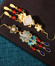 Load image into Gallery viewer, Chic Overgild Jade Cloisonne Peal Floral Drop Earrings