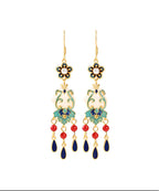 Chic Overgild Jade Cloisonne Peal Floral Drop Earrings