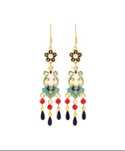 Load image into Gallery viewer, Chic Overgild Jade Cloisonne Peal Floral Drop Earrings