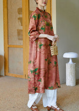 Load image into Gallery viewer, Chic Pink Mandarin Collar Button Print Silk Cheongsam Dress Bracelet Sleeve