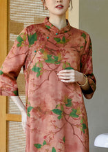 Load image into Gallery viewer, Chic Pink Mandarin Collar Button Print Silk Cheongsam Dress Bracelet Sleeve