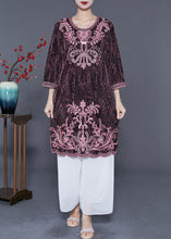 Load image into Gallery viewer, Chic Pink O-Neck Embroideried Silk Vacation Dresses Bracelet Sleeve