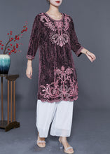 Load image into Gallery viewer, Chic Pink O-Neck Embroideried Silk Vacation Dresses Bracelet Sleeve