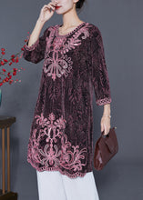 Load image into Gallery viewer, Chic Pink O-Neck Embroideried Silk Vacation Dresses Bracelet Sleeve