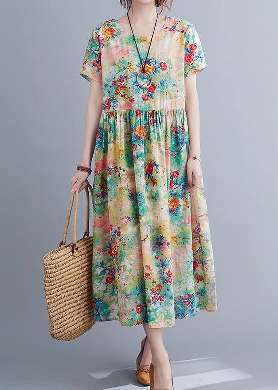 Chic Pink Print Cotton Pockets Summer Dress