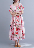 Chic Pink Print Cotton Pockets Summer Dress