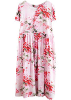 Chic Pink Print Cotton Pockets Summer Dress