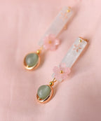 Chic Pink Shellfish flower Fine Jade Drop Earrings